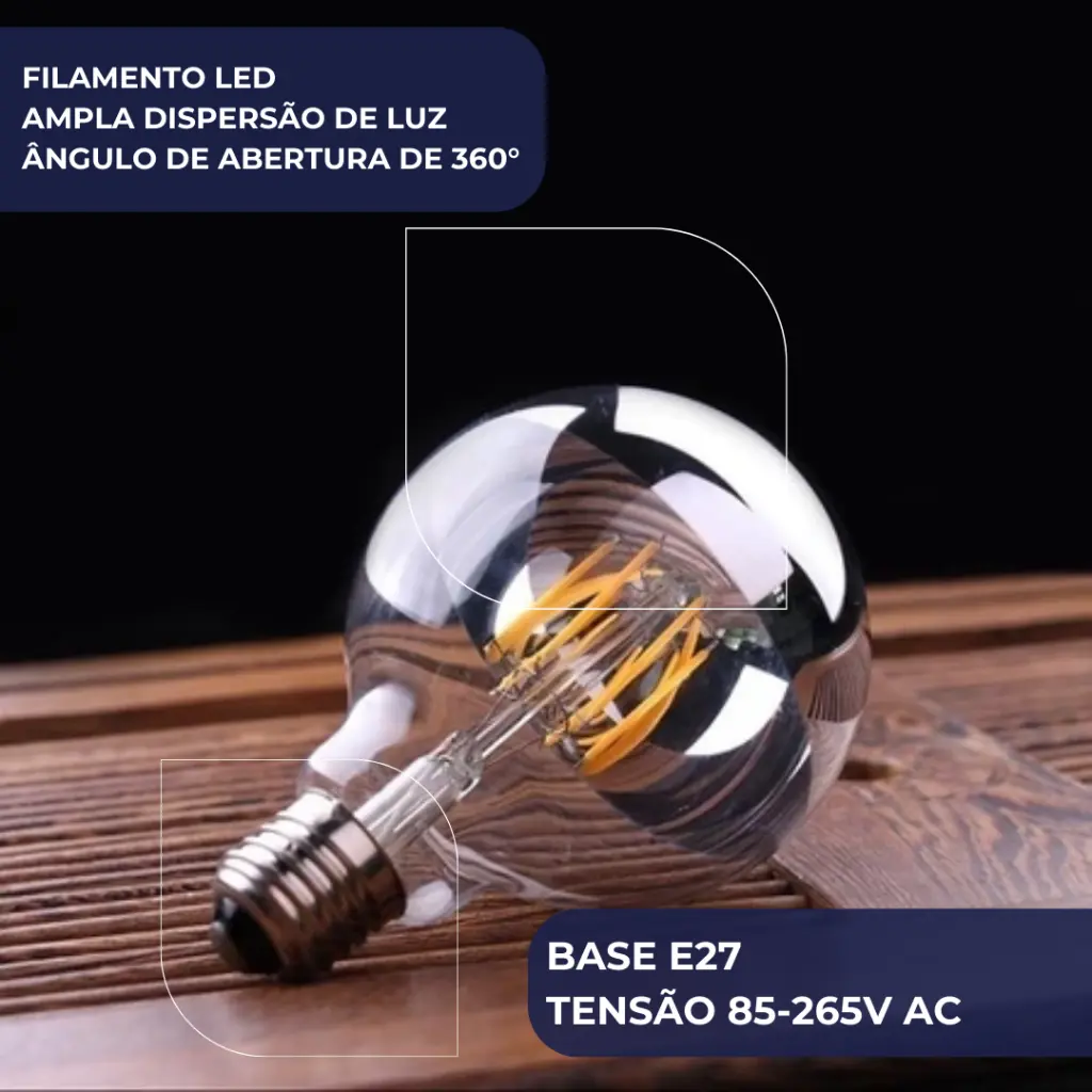 Lâmpada Filamento LED G125 4W Base E27 LUZ QUENTE 